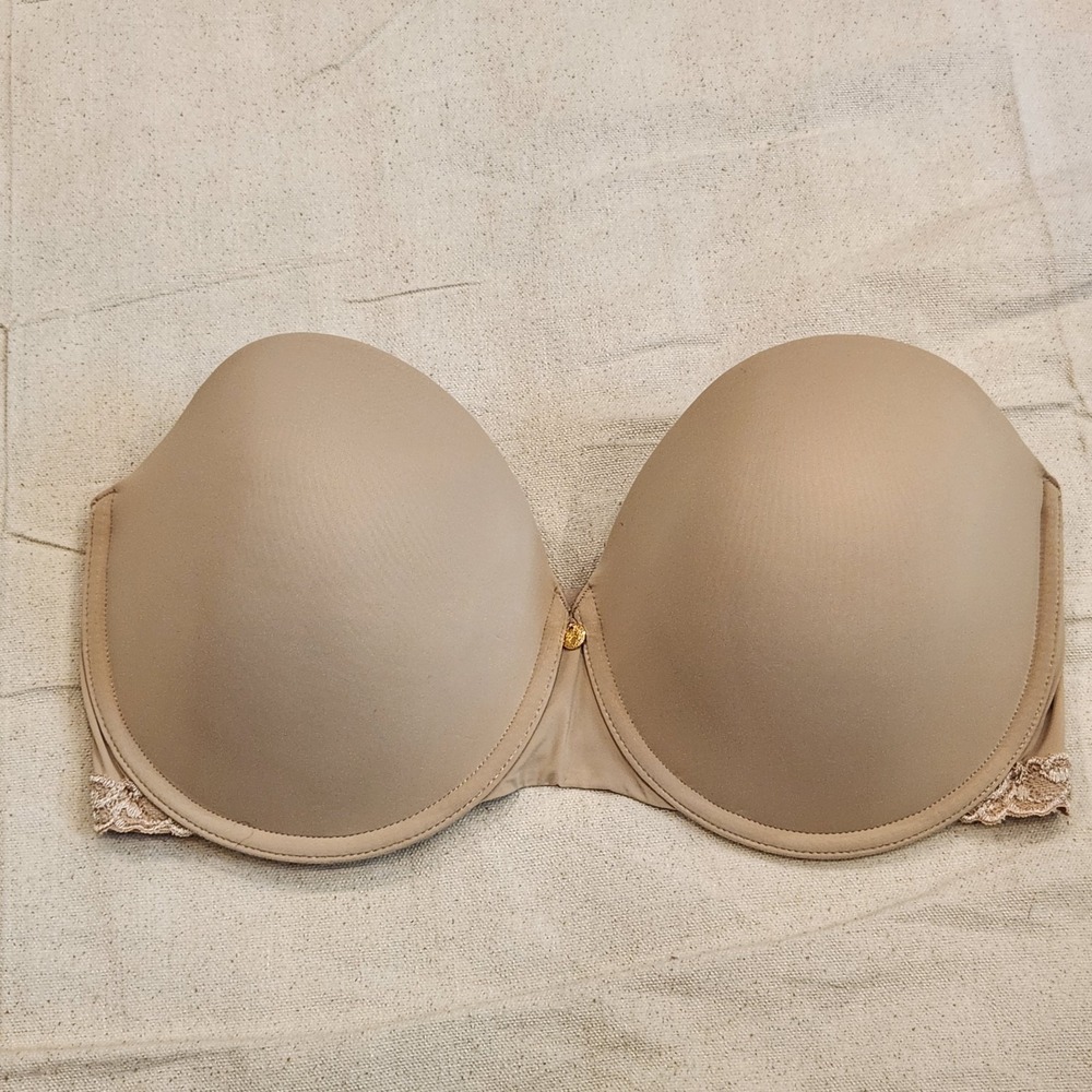 Natori Convertible Strapless Bra 36DD Beige Underwire Contour Lace Accent Nude